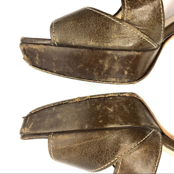 Prada authentic brown leather stacked heel sandal cross straps open toe EU 38 - Picture 9 of 12